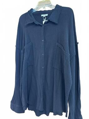 NEW GEEGEE women's gauze button down top in black